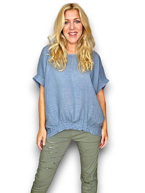 HELGA MAY_RIVER TEE LINEN PETROL _ RIVER TEE LINEN PETROL _ Ebony Boutique NZ