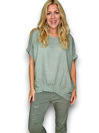 HELGA MAY_RIVER TEE LINEN SAGE GREEN _ RIVER TEE LINEN SAGE GREEN _ Ebony Boutique NZ