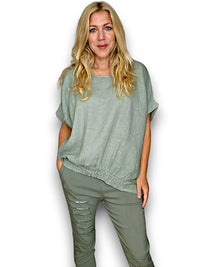 HELGA MAY_RIVER TEE LINEN SAGE GREEN _ RIVER TEE LINEN SAGE GREEN _ Ebony Boutique NZ