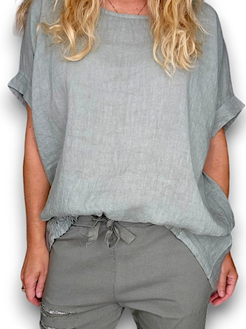 HELGA MAY_RIVER TEE LINEN SAGE GREEN _ RIVER TEE LINEN SAGE GREEN _ Ebony Boutique NZ
