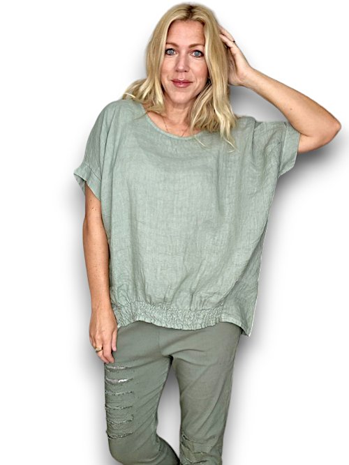 HELGA MAY_RIVER TEE LINEN SAGE GREEN _ RIVER TEE LINEN SAGE GREEN _ Ebony Boutique NZ