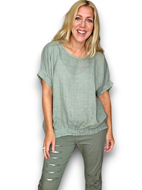 HELGA MAY_RIVER TEE LINEN SAGE GREEN _ RIVER TEE LINEN SAGE GREEN _ Ebony Boutique NZ