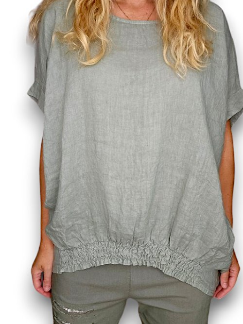 HELGA MAY_RIVER TEE LINEN SAGE GREEN _ RIVER TEE LINEN SAGE GREEN _ Ebony Boutique NZ