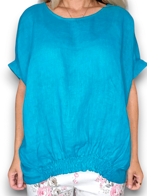 HELGA MAY_RIVER TEE LINEN TURQUOISE _ RIVER TEE LINEN TURQUOISE _ Ebony Boutique NZ