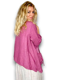 HELGA MAY_SEQUIN POCKET JACKET LINEN BERRY _ SEQUIN POCKET JACKET LINEN BERRY _ Ebony Boutique NZ