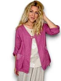 HELGA MAY_SEQUIN POCKET JACKET LINEN BERRY _ SEQUIN POCKET JACKET LINEN BERRY _ Ebony Boutique NZ