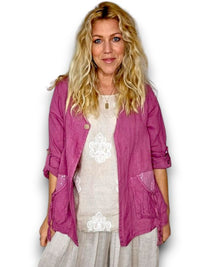 HELGA MAY_SEQUIN POCKET JACKET LINEN BERRY _ SEQUIN POCKET JACKET LINEN BERRY _ Ebony Boutique NZ