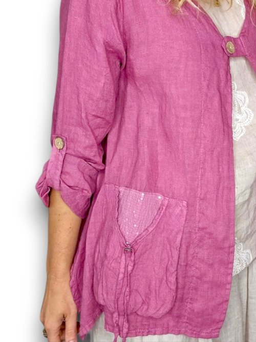 HELGA MAY_SEQUIN POCKET JACKET LINEN BERRY _ SEQUIN POCKET JACKET LINEN BERRY _ Ebony Boutique NZ