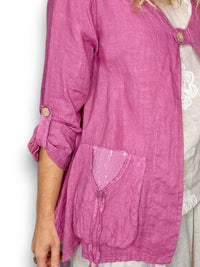 HELGA MAY_SEQUIN POCKET JACKET LINEN BERRY _ SEQUIN POCKET JACKET LINEN BERRY _ Ebony Boutique NZ