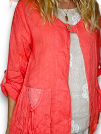 HELGA MAY_SEQUIN POCKET JACKET LINEN HOT CORAL _ SEQUIN POCKET JACKET LINEN HOT CORAL _ Ebony Boutique NZ