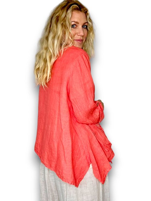HELGA MAY_SEQUIN POCKET JACKET LINEN HOT CORAL _ SEQUIN POCKET JACKET LINEN HOT CORAL _ Ebony Boutique NZ