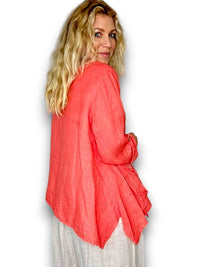 HELGA MAY_SEQUIN POCKET JACKET LINEN HOT CORAL _ SEQUIN POCKET JACKET LINEN HOT CORAL _ Ebony Boutique NZ