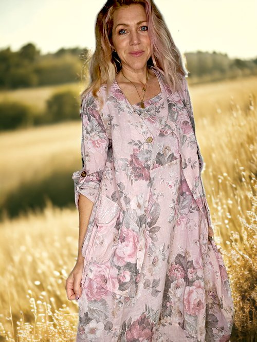 HELGA MAY_SEQUIN POCKET JACKET LINEN SCARLETT ROSE PINK _ SEQUIN POCKET JACKET LINEN SCARLETT ROSE PINK _ Ebony Boutique NZ