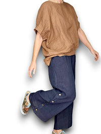 HELGA MAY_SIDE BUTTON SAILOR LINEN PANT NAVY _ SIDE BUTTON SAILOR LINEN PANT NAVY _ Ebony Boutique NZ