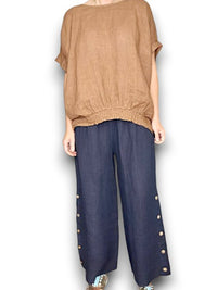 HELGA MAY_SIDE BUTTON SAILOR LINEN PANT NAVY _ SIDE BUTTON SAILOR LINEN PANT NAVY _ Ebony Boutique NZ