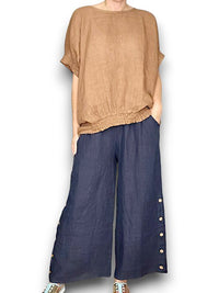HELGA MAY_SIDE BUTTON SAILOR LINEN PANT NAVY _ SIDE BUTTON SAILOR LINEN PANT NAVY _ Ebony Boutique NZ