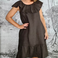 HELGA MAY_STELLA FRILL DRESS LINEN BEAN COCOA _ STELLA FRILL DRESS LINEN BEAN COCOA _ Ebony Boutique NZ