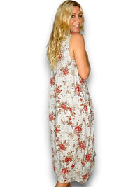 HELGA MAY_TANK DRESS LINEN RED ROSE SILVER _ TANK DRESS LINEN RED ROSE SILVER _ Ebony Boutique NZ
