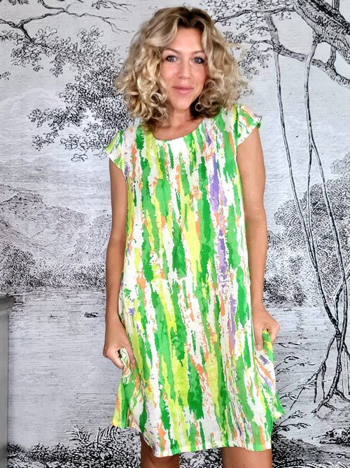 HELGA MAY_TIFFANY DRESS LINEN RAINBOW LIME _ TIFFANY DRESS LINEN RAINBOW LIME _ Ebony Boutique NZ