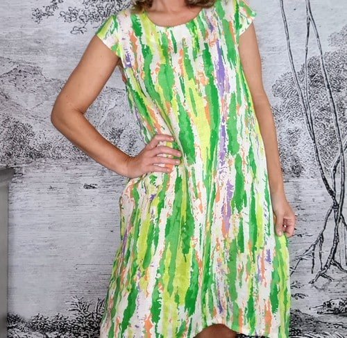 HELGA MAY_TIFFANY DRESS LINEN RAINBOW LIME _ TIFFANY DRESS LINEN RAINBOW LIME _ Ebony Boutique NZ