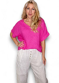 HELGA MAY_V NECK MIRANDA TEE HOT PINK _ V NECK MIRANDA TEE HOT PINK _ Ebony Boutique NZ