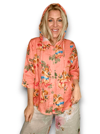 HELGA MAY_WOOD BUTTON LINEN HOODIE ANGELS CORAL _ WOOD BUTTON LINEN HOODIE ANGELS CORAL _ Ebony Boutique NZ