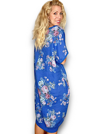 ELASTIC HEM DRESS LINEN HIGH TEA COBALT