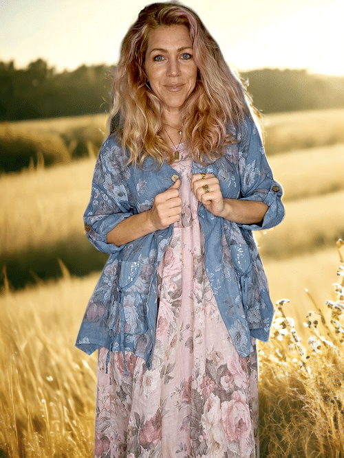 SEQUIN PKT LINEN JACKET SCARLETT ROSE PETROL