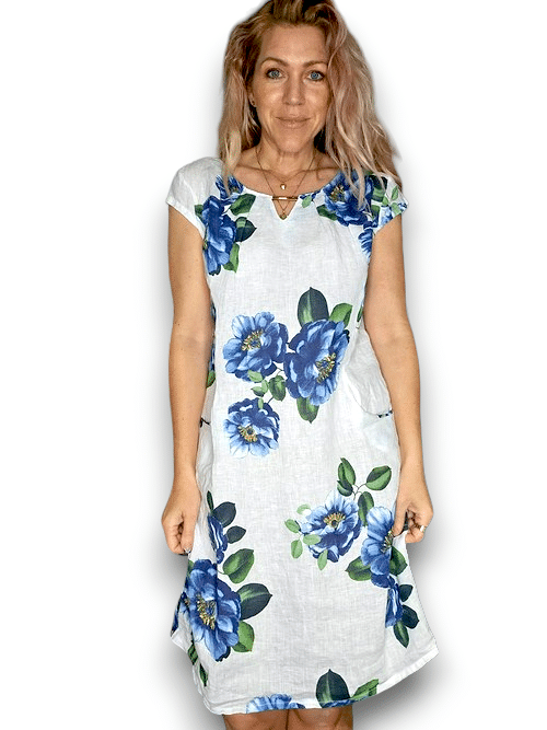 GOLD BAR DRESS LINEN EMMA WHITE