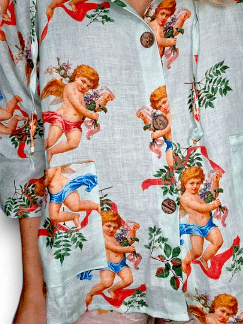 WOOD BUTTON LINEN HOODIE ANGELS MINT