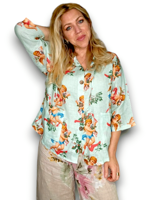 WOOD BUTTON LINEN HOODIE ANGELS MINT