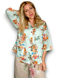 WOOD BUTTON LINEN HOODIE ANGELS MINT