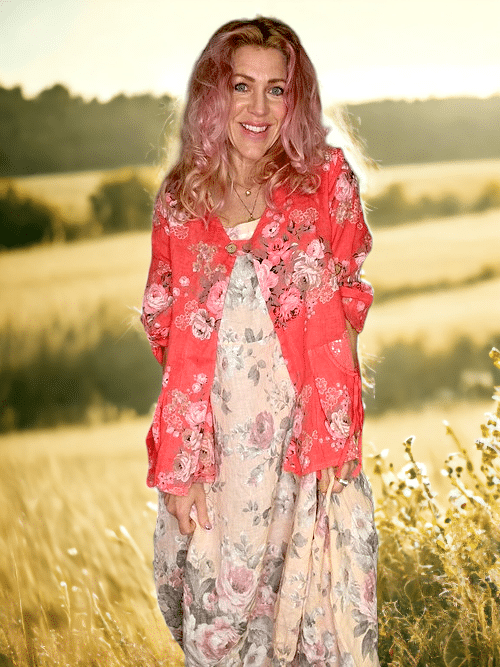 SEQUIN PKT LINEN JACKET LINEN SCARLETT ROSE CORAL