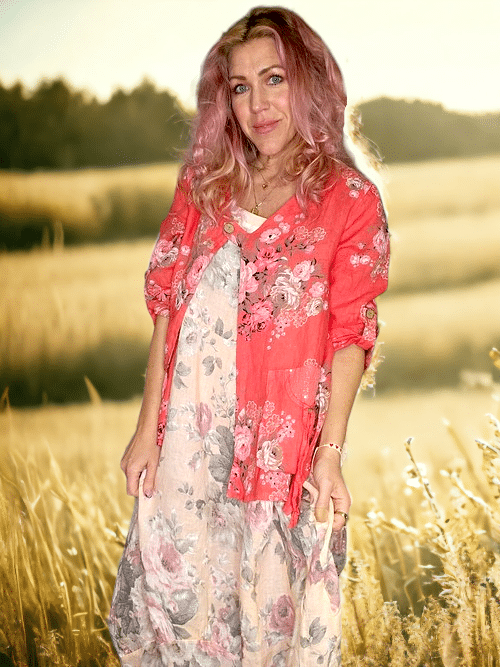 SEQUIN PKT LINEN JACKET LINEN SCARLETT ROSE CORAL