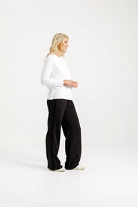 HOME - LEE_ALPINE PALAZZO PANTS BLACK WITH VELVET RIBBON _ ALPINE PALAZZO PANTS BLACK WITH VELVET RIBBON _ Ebony Boutique NZ