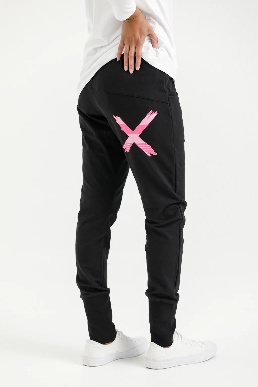 HOME LEE_APARTMENT PANTS BLACK WITH IRREGULAR PINK STRIPE _ APARTMENT PANTS BLACK WITH IRREGULAR PINK STRIPE _ Ebony Boutique NZ