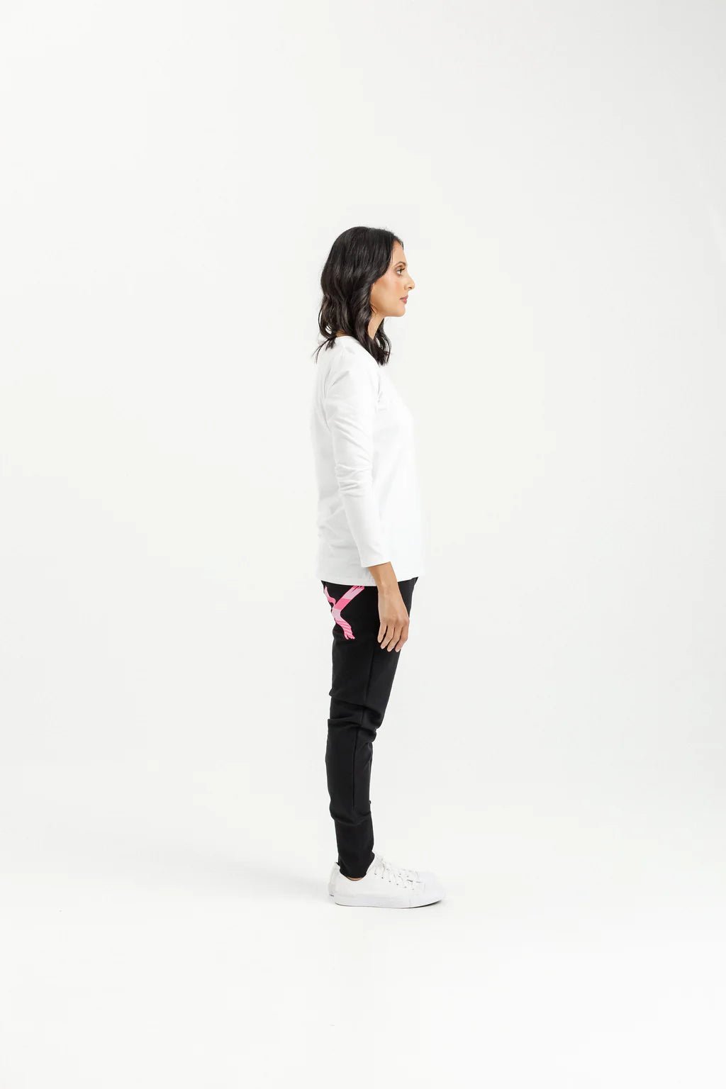 HOME LEE_APARTMENT PANTS BLACK WITH IRREGULAR PINK STRIPE _ APARTMENT PANTS BLACK WITH IRREGULAR PINK STRIPE _ Ebony Boutique NZ