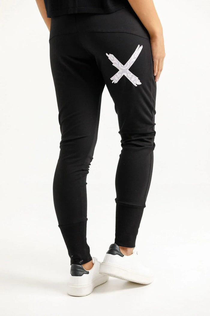 HOME - LEE_APARTMENT PANTS WINTER WEIGHT BLACK WITH LILAC DAMASK X _ APARTMENT PANTS WINTER WEIGHT BLACK WITH LILAC DAMASK X _ Ebony Boutique NZ