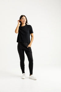 HOME - LEE_APARTMENT PANTS WINTER WEIGHT BLACK WITH ORCHID DAMASK X _ APARTMENT PANTS WINTER WEIGHT BLACK WITH ORCHID DAMASK X _ Ebony Boutique NZ