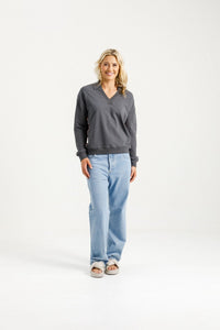 HOME LEE_CAMILLA COLLAR CREW GRAPHITE WITH BLOSSOM VELVET RIBBON _ CAMILLA COLLAR CREW GRAPHITE WITH BLOSSOM VELVET RIBBON _ Ebony Boutique NZ