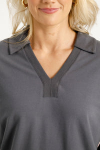 HOME LEE_CAMILLA COLLAR CREW GRAPHITE WITH BLOSSOM VELVET RIBBON _ CAMILLA COLLAR CREW GRAPHITE WITH BLOSSOM VELVET RIBBON _ Ebony Boutique NZ