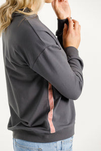 HOME LEE_CAMILLA COLLAR CREW GRAPHITE WITH BLOSSOM VELVET RIBBON _ CAMILLA COLLAR CREW GRAPHITE WITH BLOSSOM VELVET RIBBON _ Ebony Boutique NZ