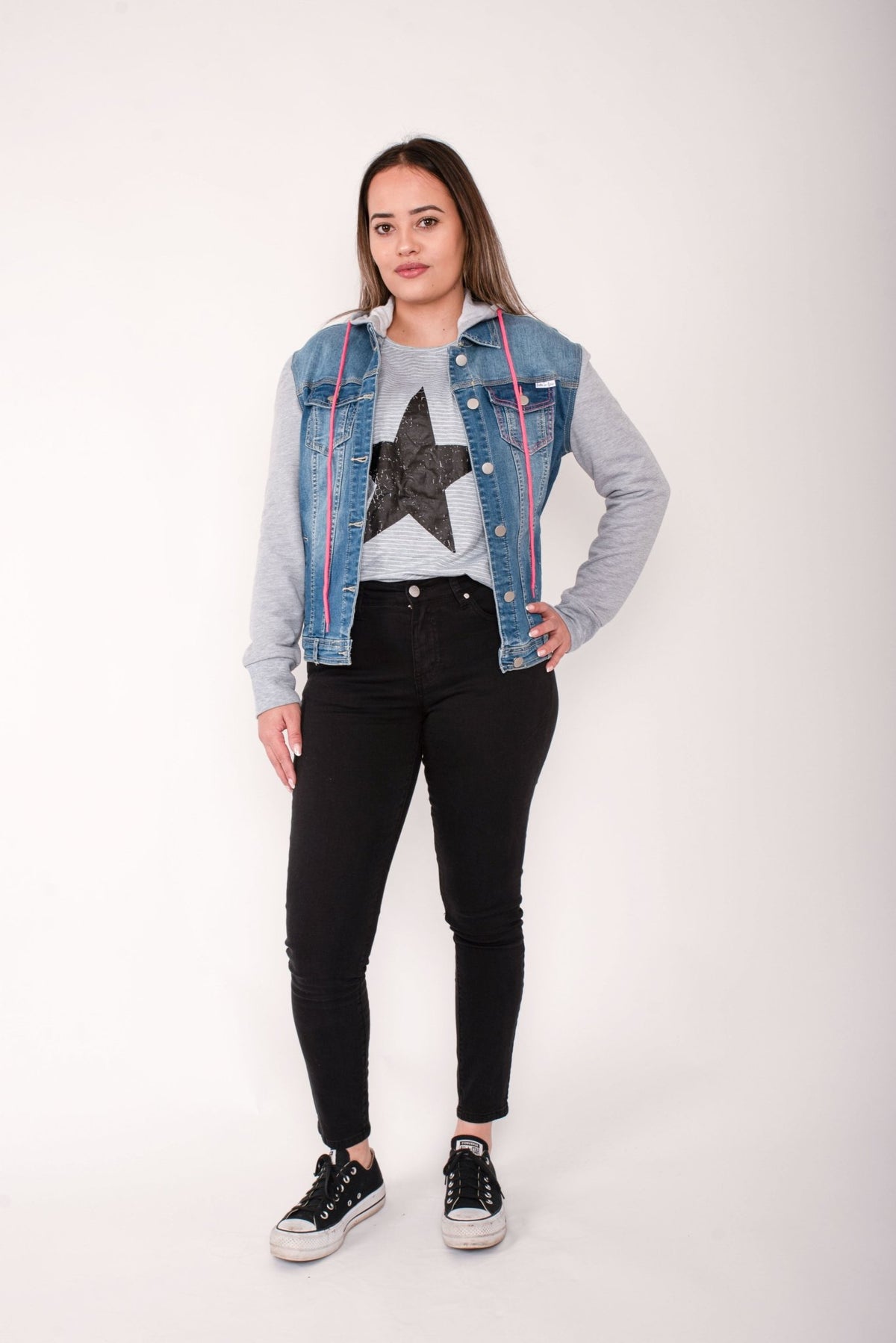 HOME - LEE_HOODED DENIM JACKET DENIM _ HOODED DENIM JACKET DENIM _ Ebony Boutique NZ