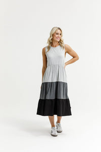 HOME - LEE_KENDALL SINGLET DRESS GREY/CHARCOAL/BLACK _ KENDALL SINGLET DRESS GREY/CHARCOAL/BLACK _ Ebony Boutique NZ