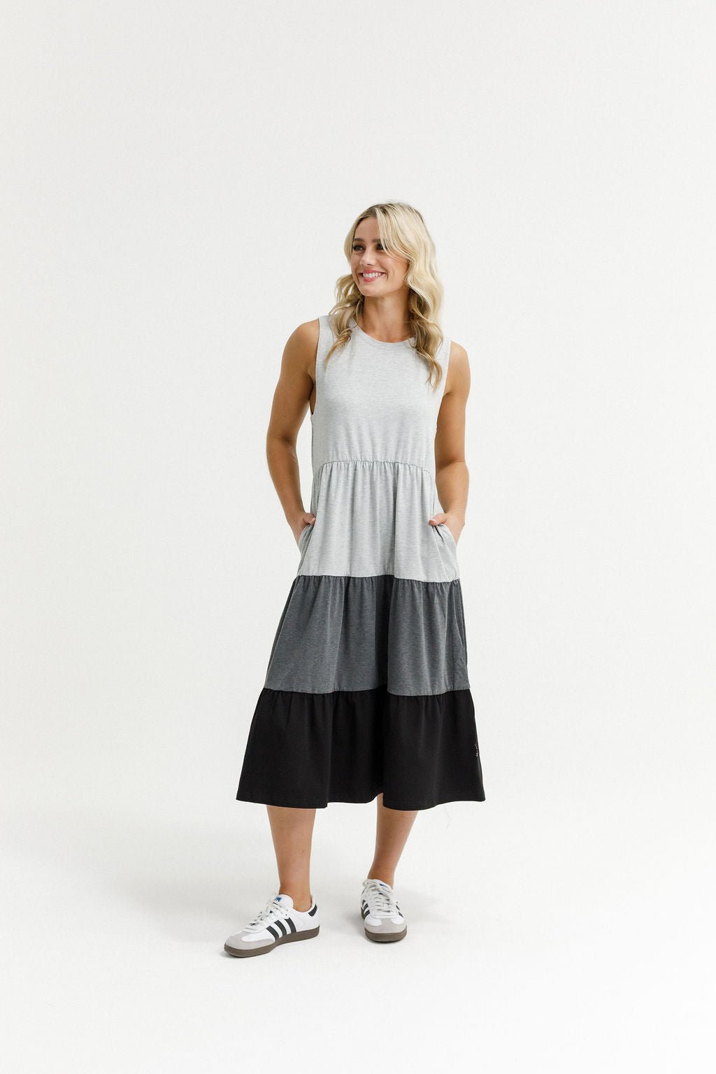 HOME - LEE_KENDALL SINGLET DRESS GREY/CHARCOAL/BLACK _ KENDALL SINGLET DRESS GREY/CHARCOAL/BLACK _ Ebony Boutique NZ