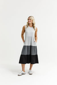 HOME - LEE_KENDALL SINGLET DRESS GREY/CHARCOAL/BLACK _ KENDALL SINGLET DRESS GREY/CHARCOAL/BLACK _ Ebony Boutique NZ