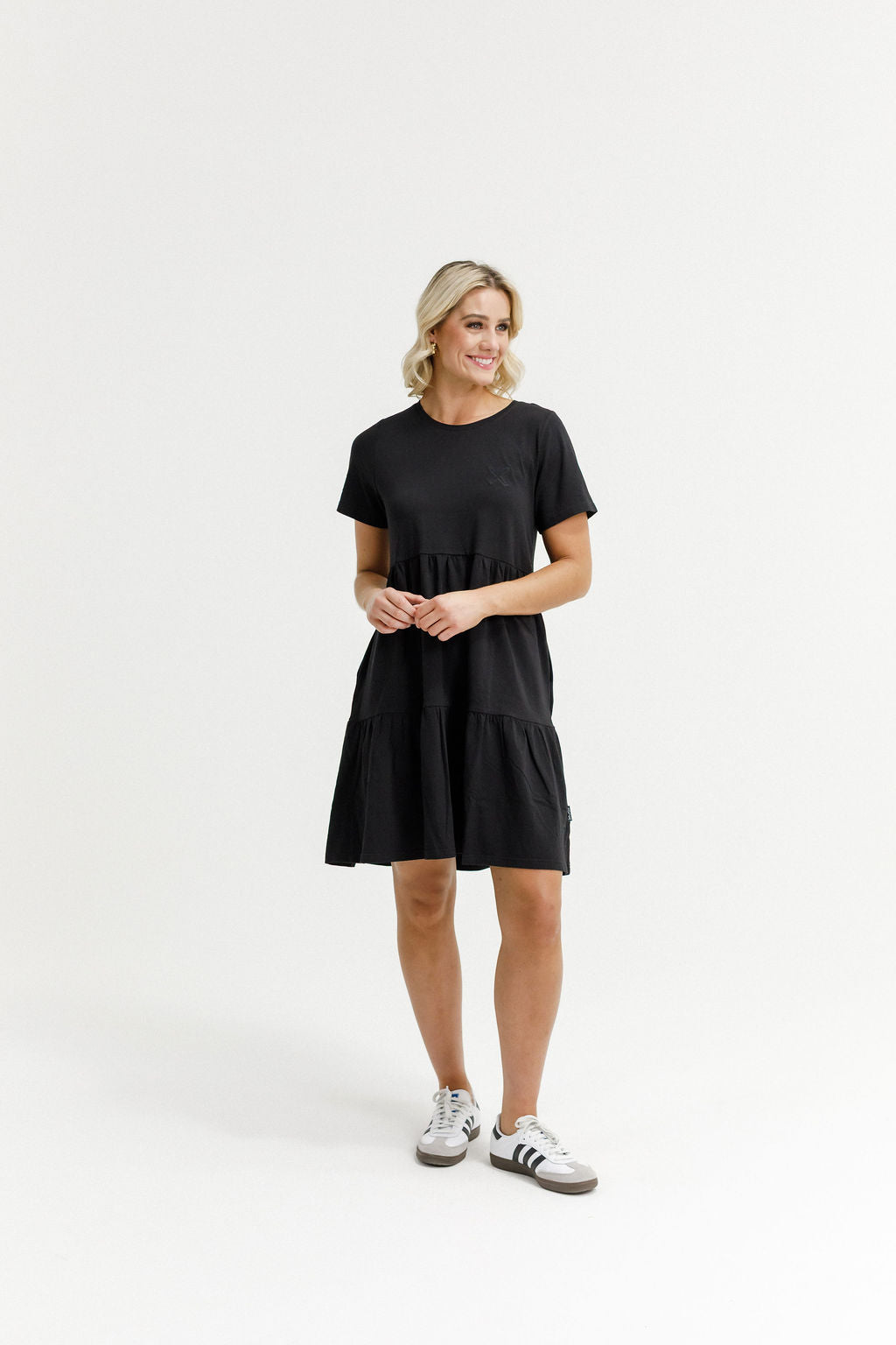 HOME - LEE_KYLIE DRESS BLACK WITH X OUTLINE EMBROIDERY _ KYLIE DRESS BLACK WITH X OUTLINE EMBROIDERY _ Ebony Boutique NZ