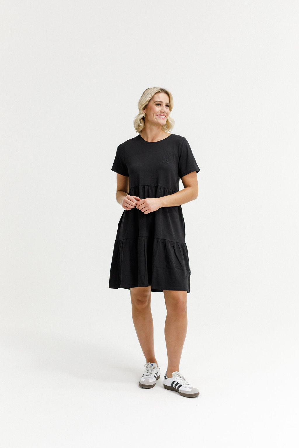 HOME - LEE_KYLIE DRESS BLACK WITH X OUTLINE EMBROIDERY _ KYLIE DRESS BLACK WITH X OUTLINE EMBROIDERY _ Ebony Boutique NZ