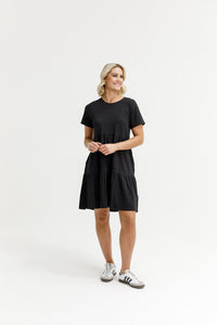 HOME - LEE_KYLIE DRESS BLACK WITH X OUTLINE EMBROIDERY _ KYLIE DRESS BLACK WITH X OUTLINE EMBROIDERY _ Ebony Boutique NZ