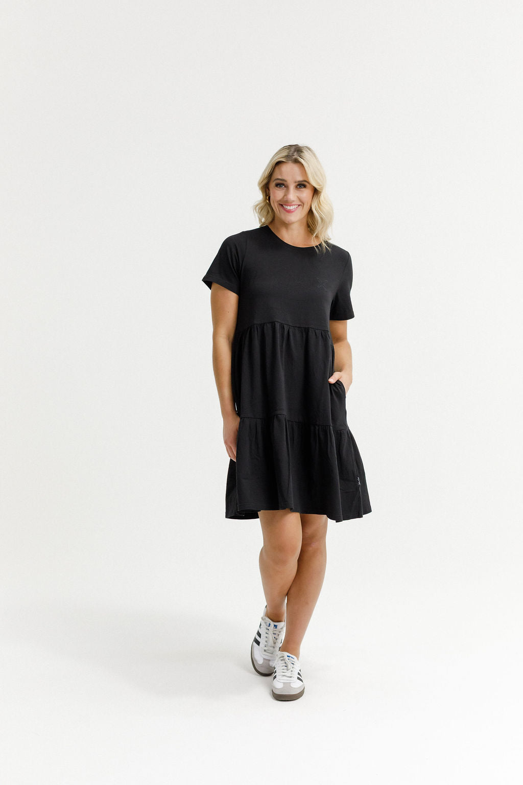 HOME - LEE_KYLIE DRESS BLACK WITH X OUTLINE EMBROIDERY _ KYLIE DRESS BLACK WITH X OUTLINE EMBROIDERY _ Ebony Boutique NZ